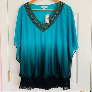 DRESSBARN Teal Gradient Colored Top NWT